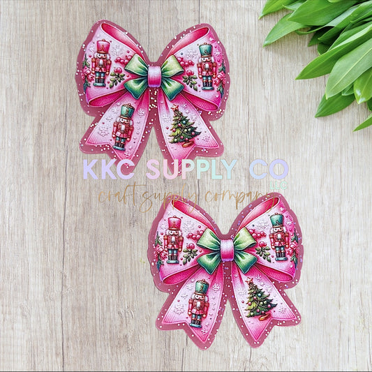 AT378-Pink Christmas Nutcracker Bow-Acrylic Flatback