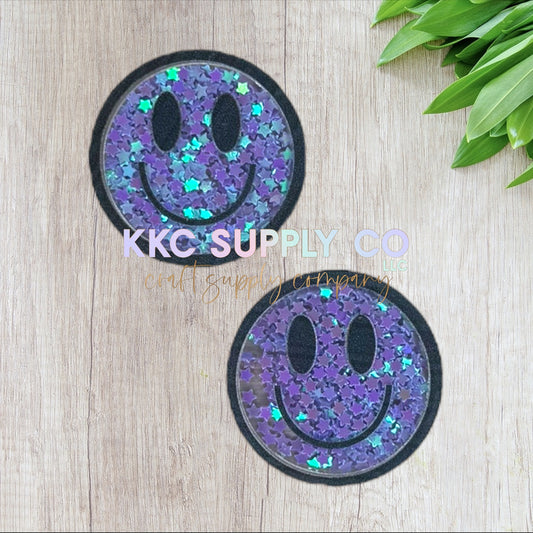 AT393-Happy Face Glitter Shaker-Acrylic Flatback-Iridescent Purple