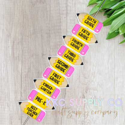 Pencil 3D Silicone Focal Beads-Pre-K to Sixth Grade