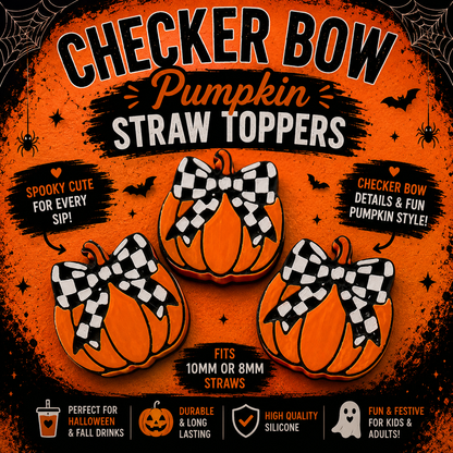 3D Printed Checker Bow Pumpkin Straw Topper