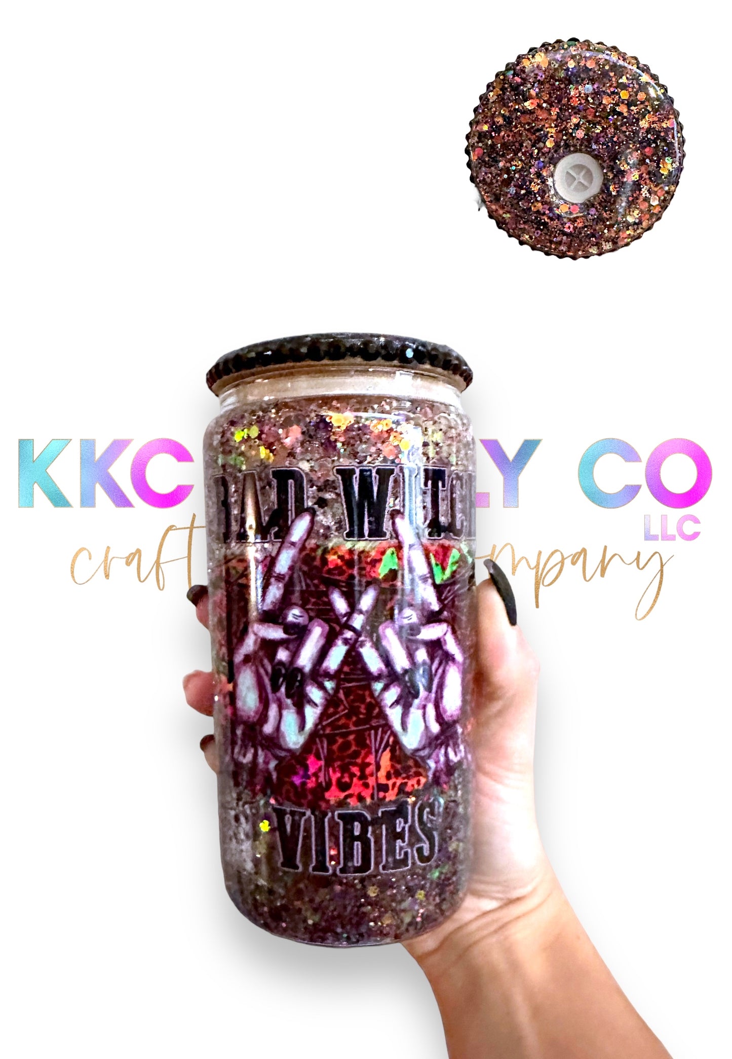 Witchy Vibes 16oz Glitter Globe Glass Tumbler