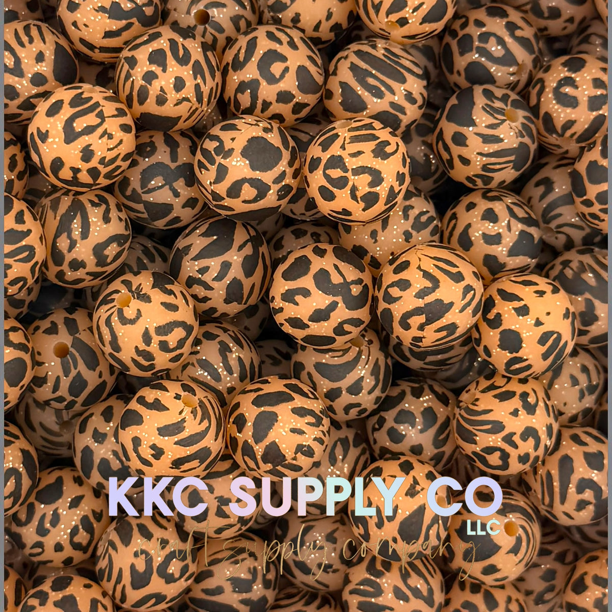 Orange Leopard Glitter Silicone Bead 15mm-Plain