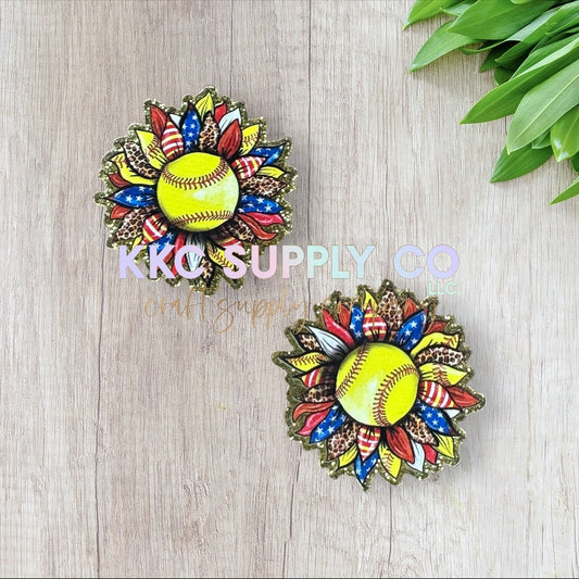 AT94-Softball Sunflower-Acrylic Flatback