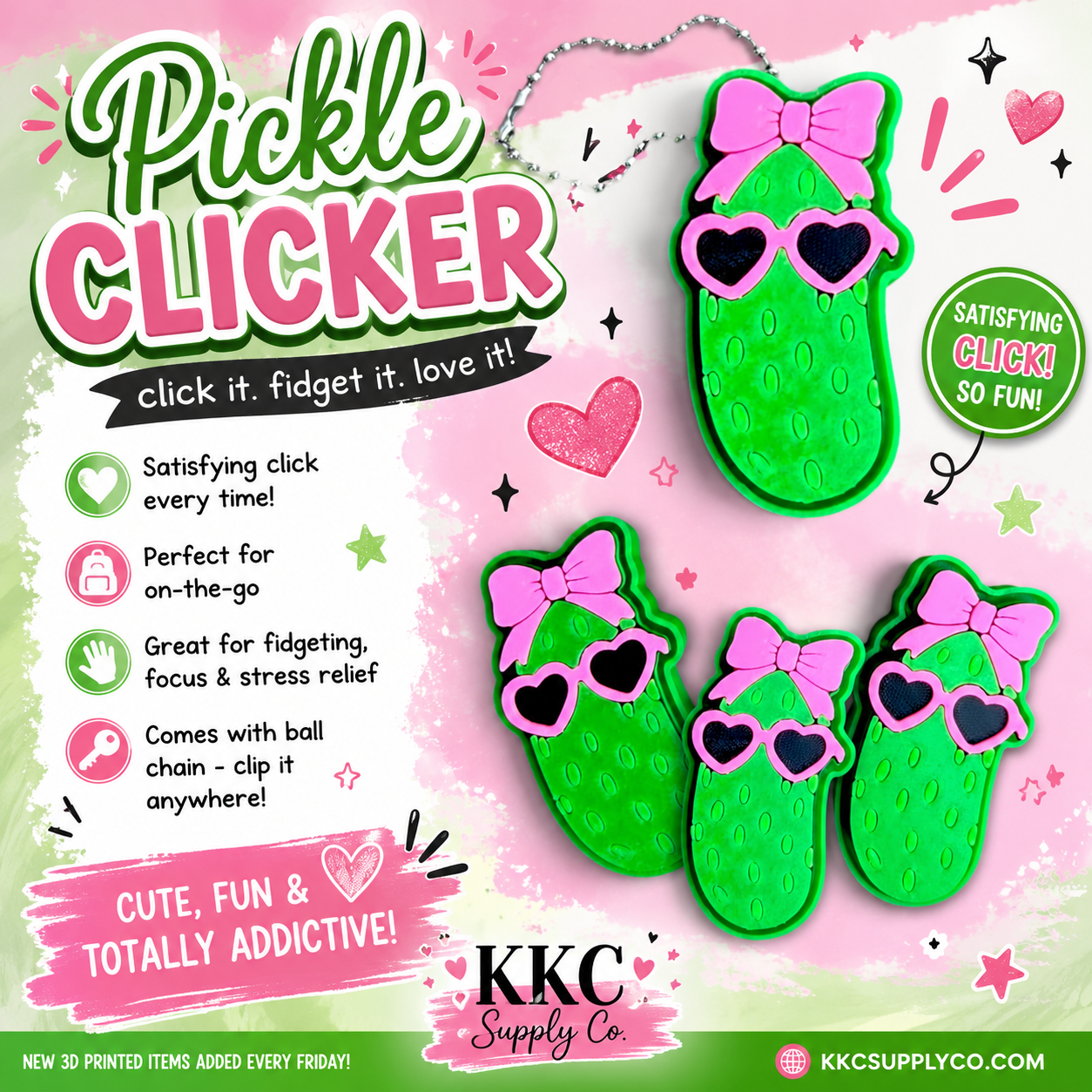 3D Printed Summer Pickle Clicker Fidget Keychain
