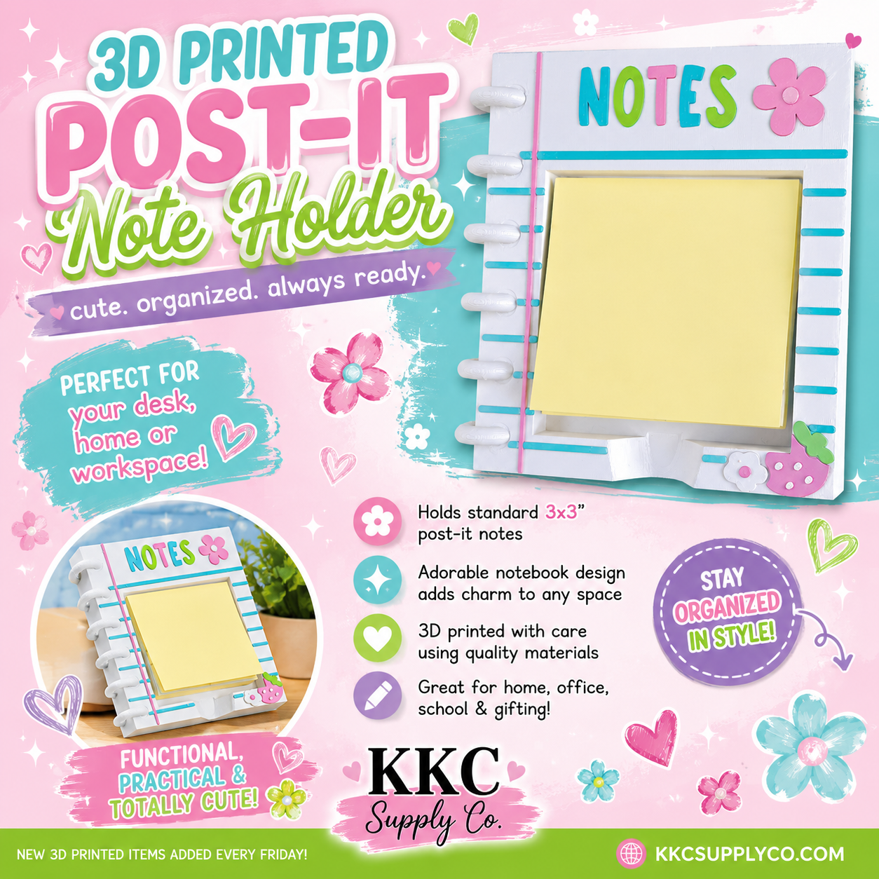 3D Printed Notebook Post It Note Holder