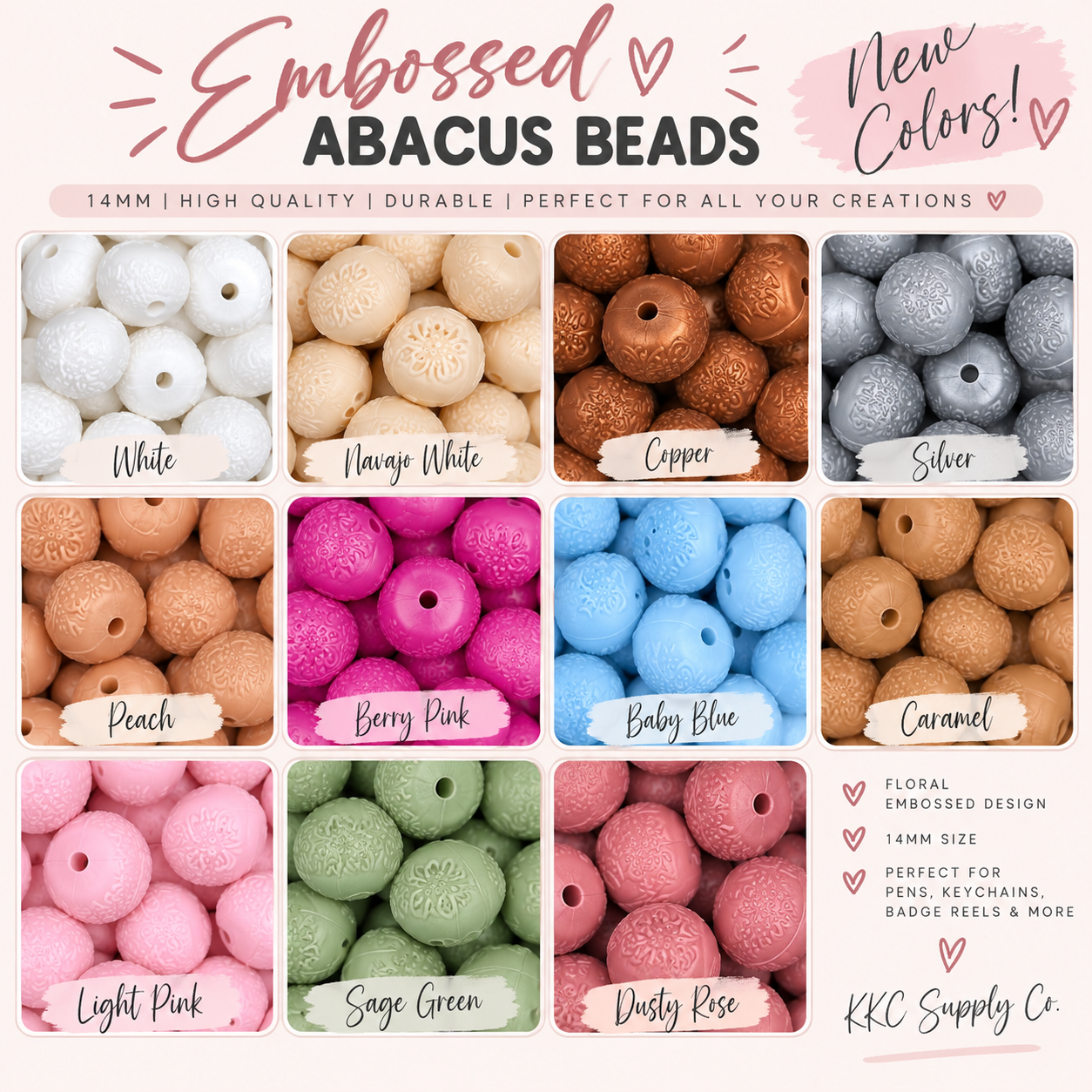 Floral Embossed Abacus Beads 14mm-New Colors