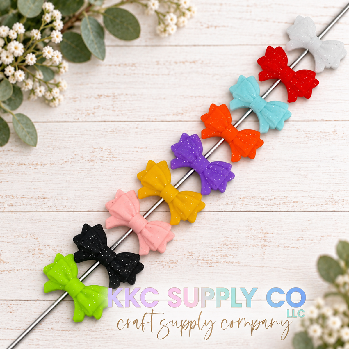 Glitter Bow Silicone Focal Bead
