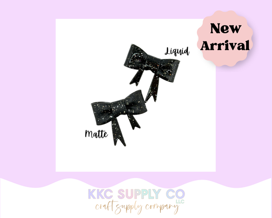 SG76-Black Confetti Glitter Bow Silicone Focal Bead