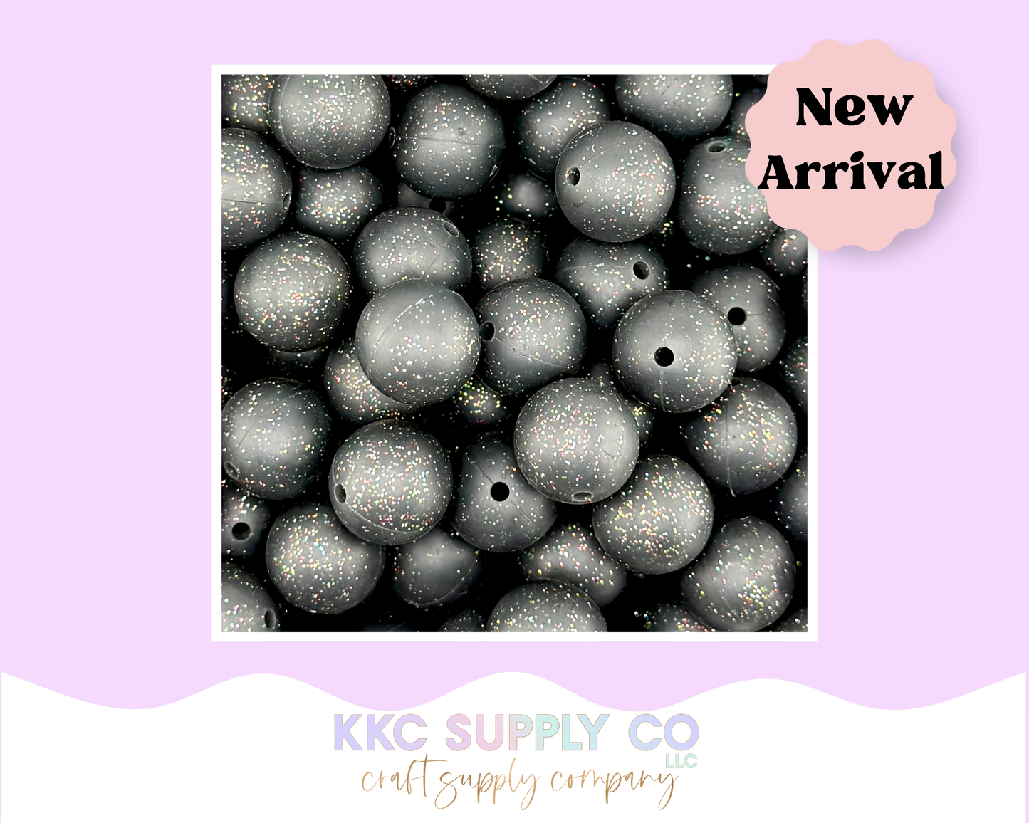 SG77-Black Holographic Glitter Silicone Beads