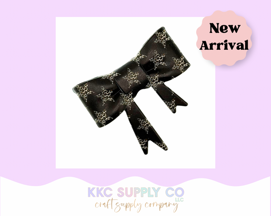 Leopard Star Bow Silicone Focal Bead-Black