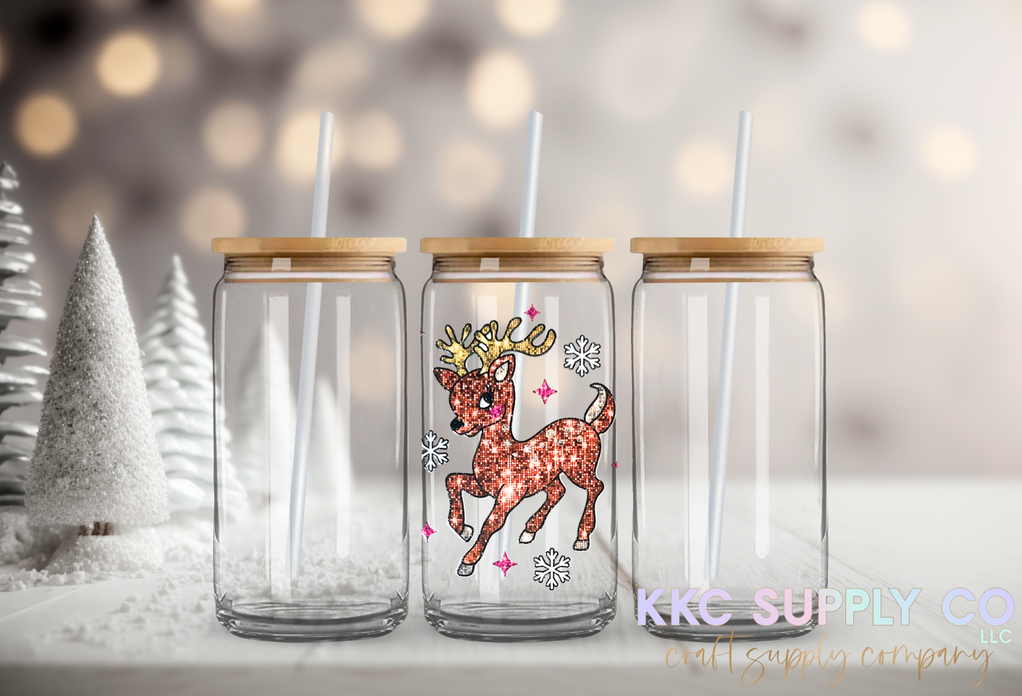 UV16326-Faux Glitter Reindeer UV DTF Decal