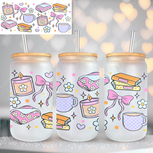 UV16747-Cozy Book Necessities 16oz UV DTF Wrap