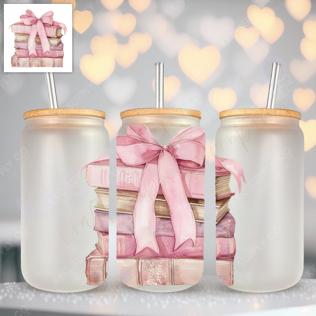 UV16528-Coquette Bow Book Stack UV DTF Decal