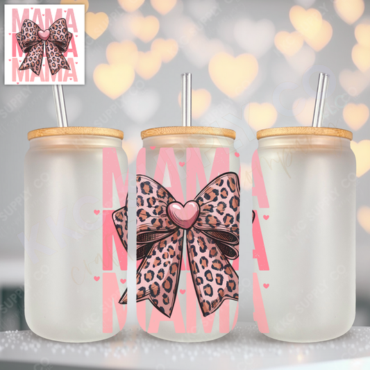 UV16476-3D Mama Leopard Bow UV DTF Decal