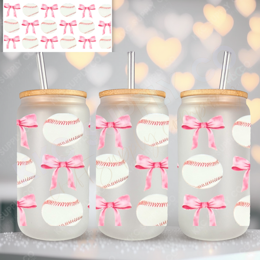 UV16362-Coquette Bows and Baseballs 16oz UV DTF Wrap