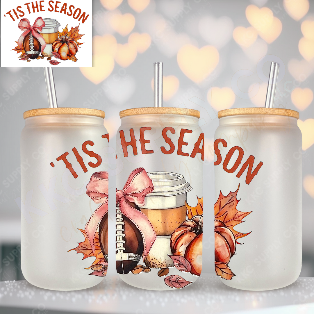 UV16139-Tis The Season Football with a Bow UV DTF Decal