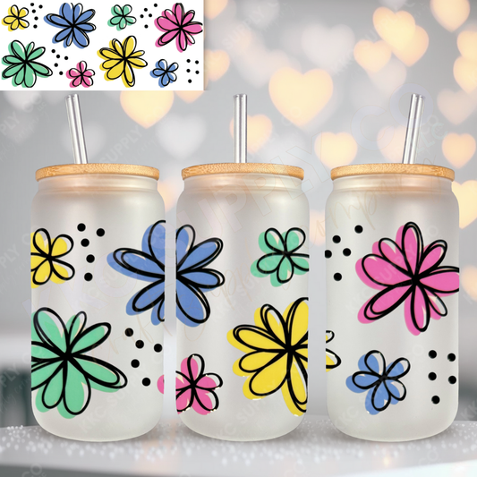 UV1654-Colorful Hand drawn Daisies 16oz UV DTF Wrap