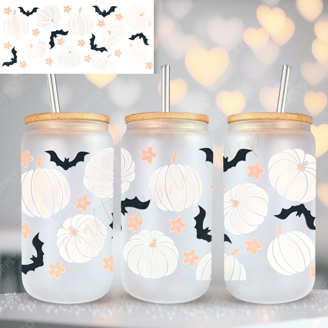 UV16762-Beige Pumpkins and Bats 16oz UV DTF Wrap