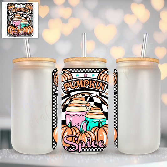 UV16671-Checker Pumpkin Spice UV DTF Decal