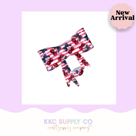 Cherry Americana Large Bow or Straw Topper Silicone Focal Bead