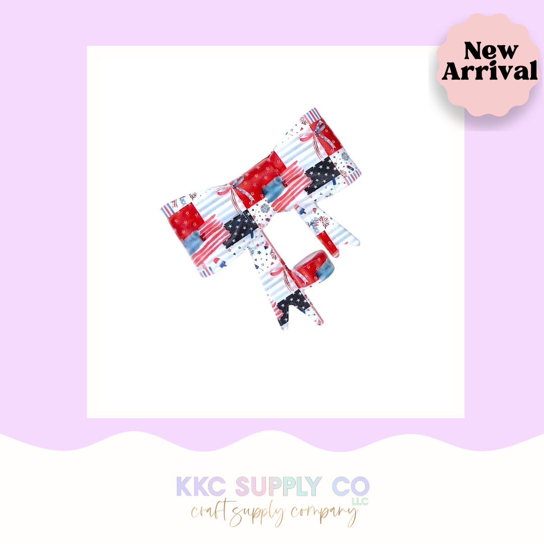 Patriot Patchwork Large Bow or Straw Topper Silicone Focal Bead