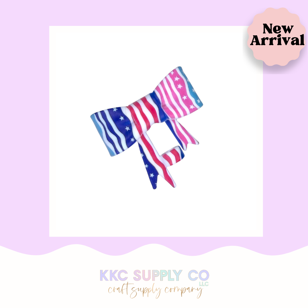 Liberty Stripes Large Bow or Straw Topper Silicone Focal Bead