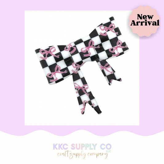 Checker Coquette Bows Large Bow Silicone Focal Bead