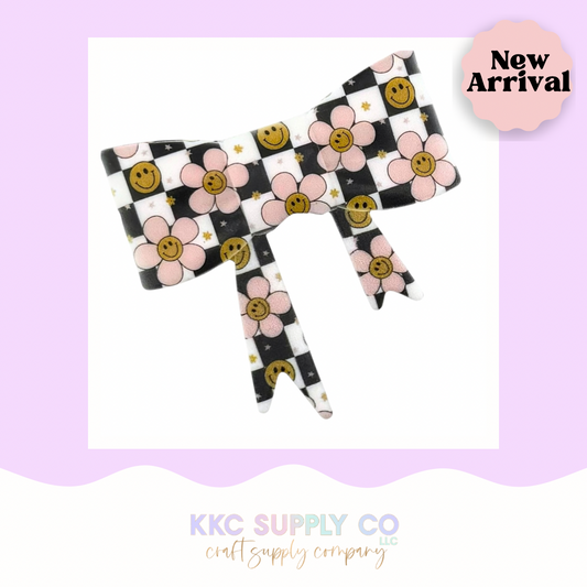 Smiley Checkered Daisy Large Bow Silicone Focal Bead