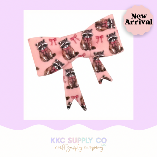 Cute Raccoon Large Bow Silicone Focal Bead