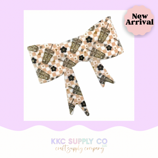 Checkered Latte Large Bow Silicone Focal Bead