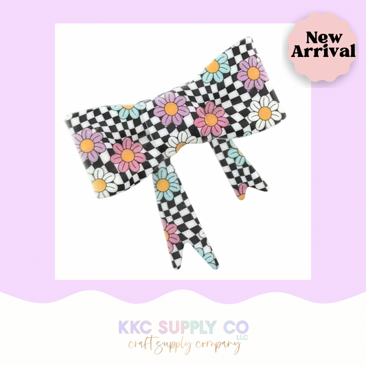 Checkered Daisy Large Bow Silicone Focal Bead