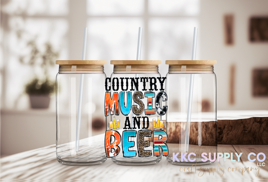 UV16645-Country Music and Beer UV DTF Decal