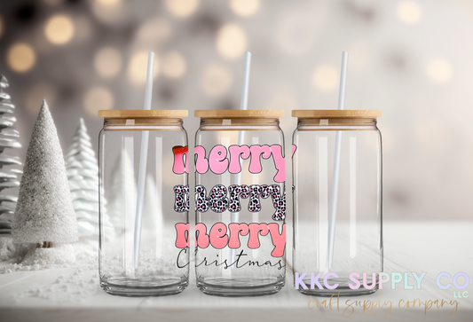 UV16614-Merry Merry Merry Christmas Pink Leopard UV DTF Decal