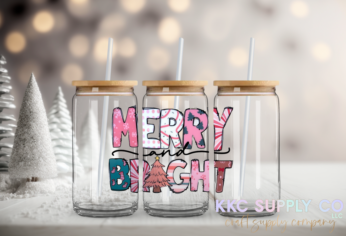 UV16622-Pink Merry & Bright UV DTF Decal