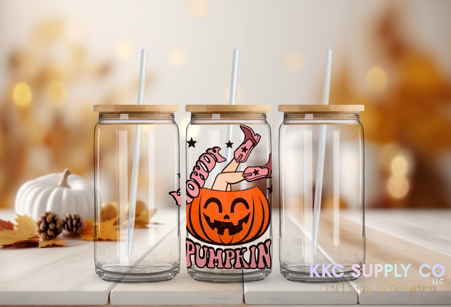 UV16560-Howdy Pumpkin Cowgirl 16oz UV DTF Decal