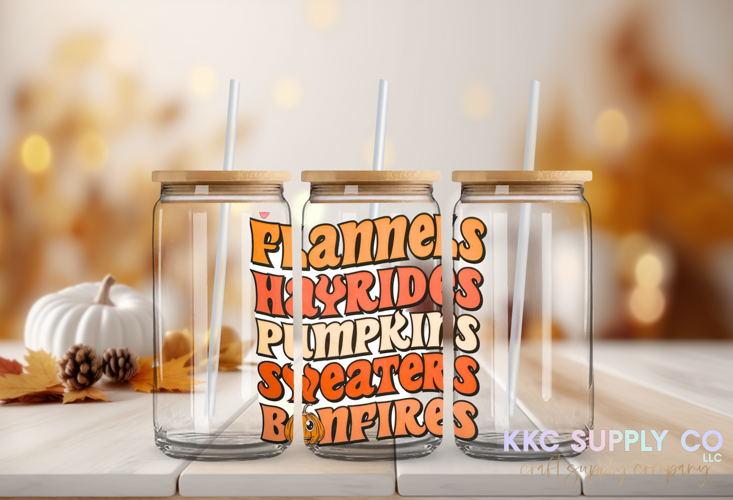 UV16573-Flannels Hayrides Pumpkins Sweaters Bonfires  16oz UV DTF Decal