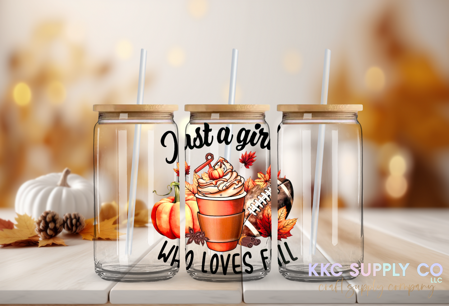 UV16558-Just A Girl Who Loves Fall 16oz UV DTF Decal