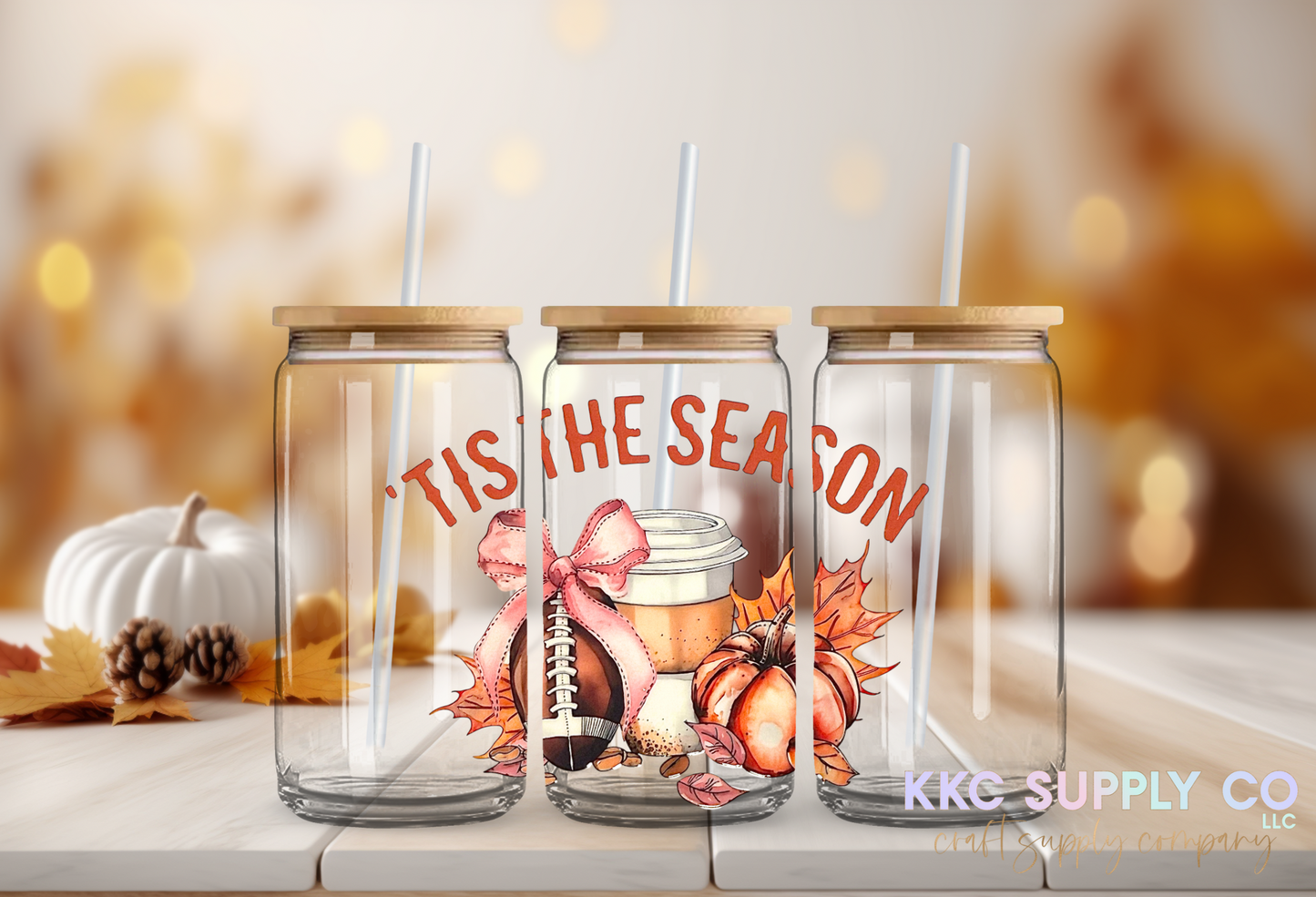 UV16139-Tis The Season Football with a Bow UV DTF Decal