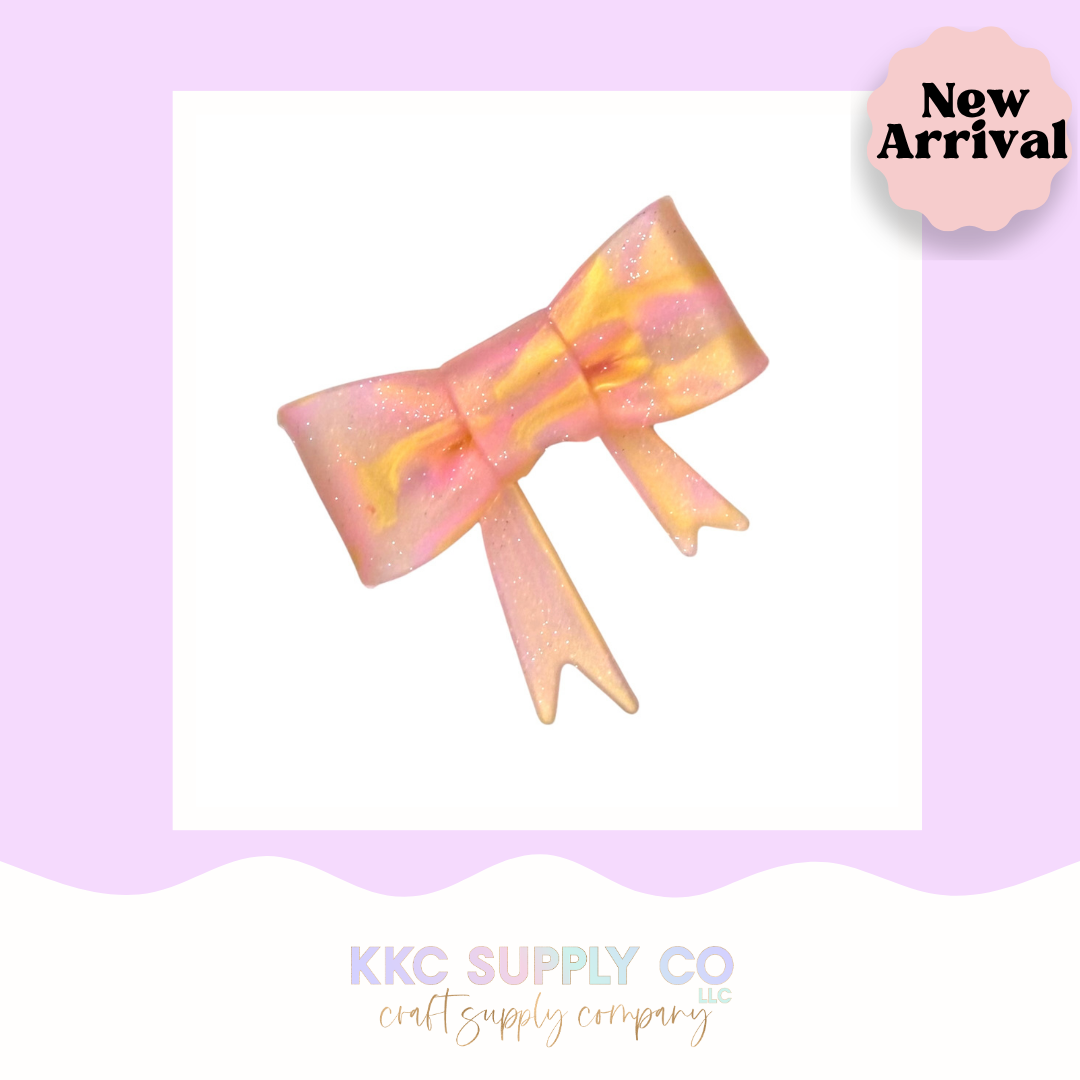 SG34-Pink and Gold Marble-Light Pink Glitter Large Bow Silicone Focal Bead
