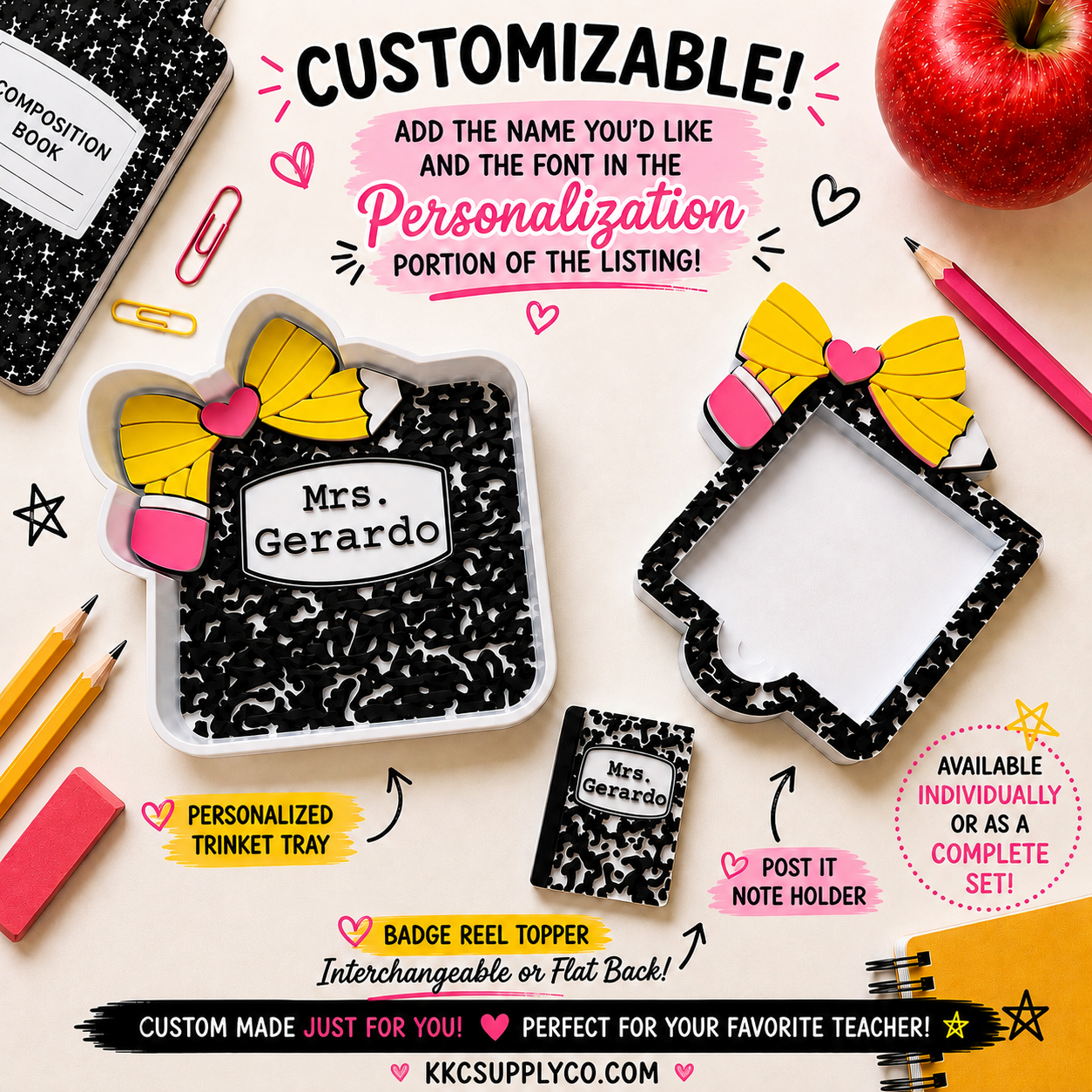 3D Printed Composition Bow Notebook Teacher Items-Available in a set or individually