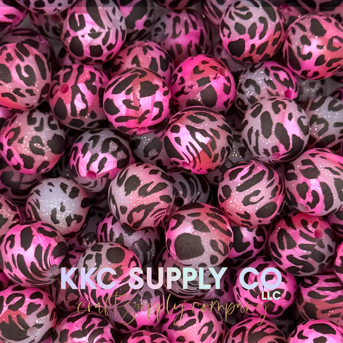 SGL36-Pink and Red Leopard Glitter Silicone Beads