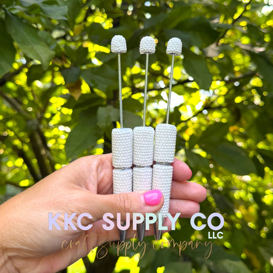 White Rhinestone Beadable Pen