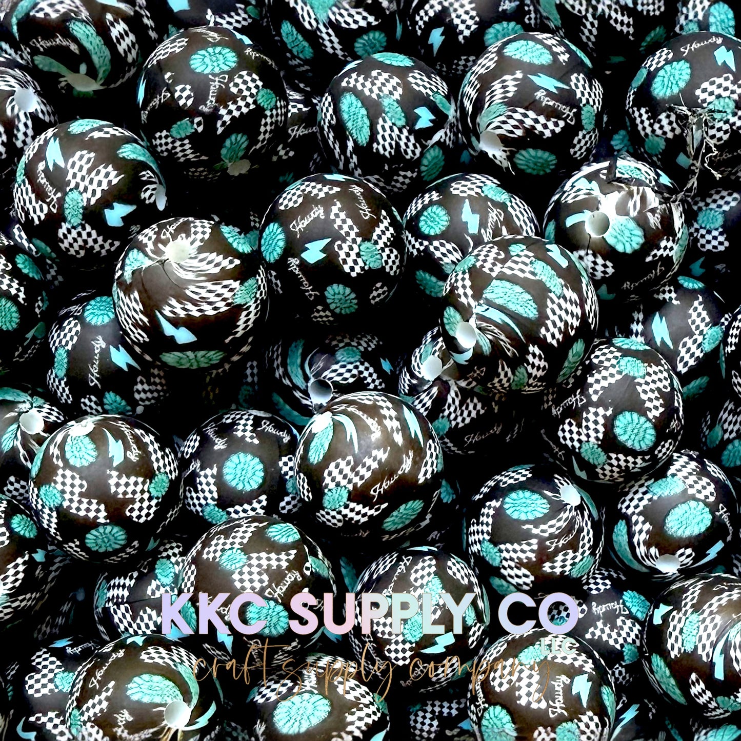 SP244-Howdy Checker Bow Silicone Beads