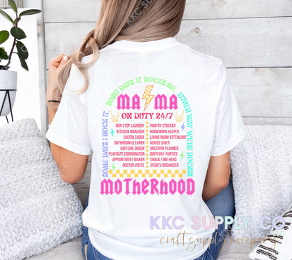 #22-Mama On Duty 24/7 DTF T-Shirt Transfer-Pocket & Back Set