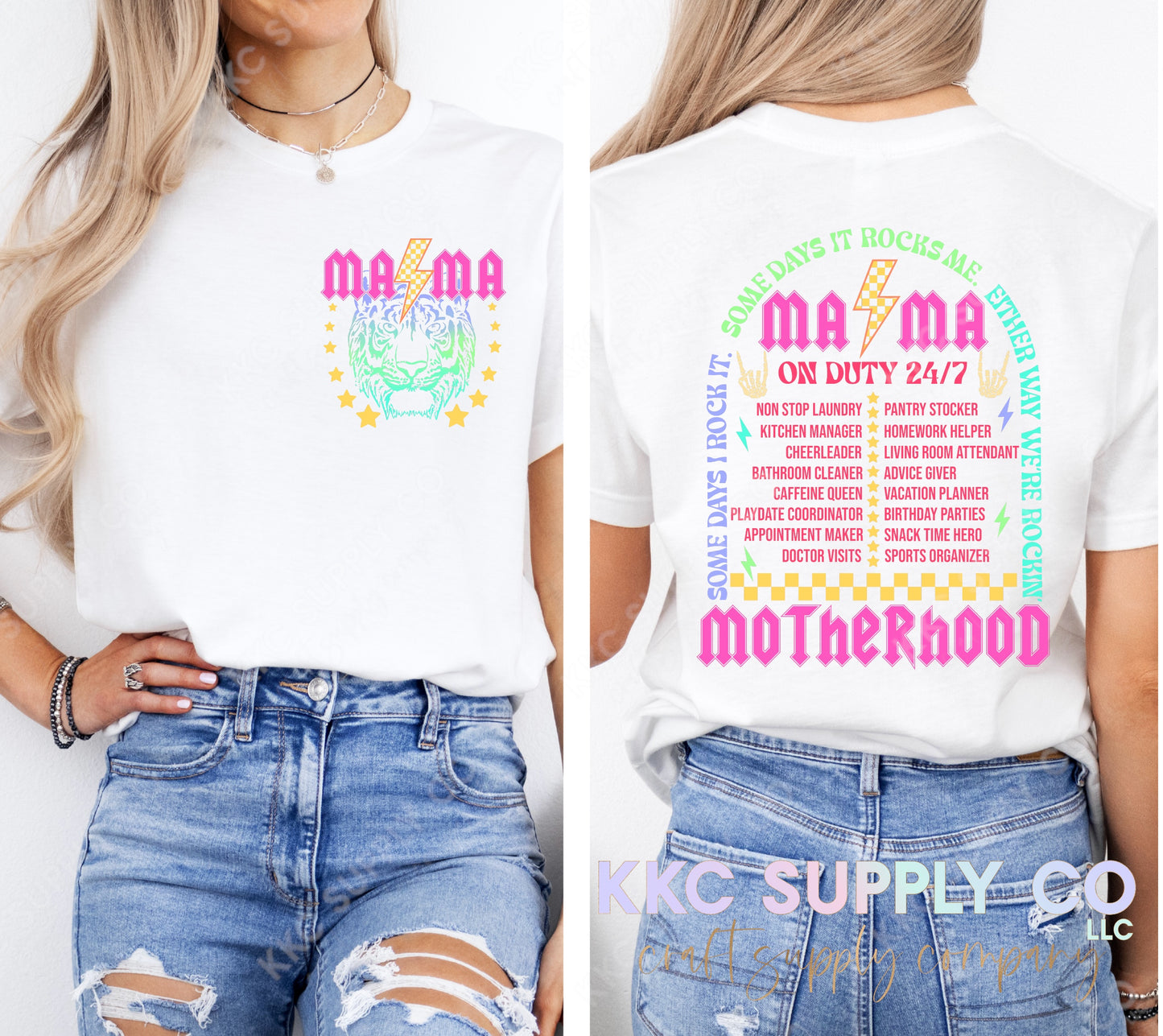 #22-Mama On Duty 24/7 DTF T-Shirt Transfer-Pocket & Back Set