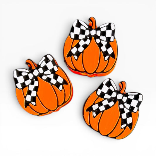 3D Printed Checker Bow Pumpkin Straw Topper