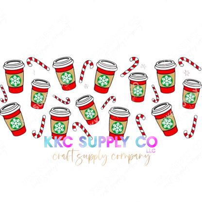 UV16199-Christmas Coffee and Candy Canes 16oz UV DTF Tumbler Wrap