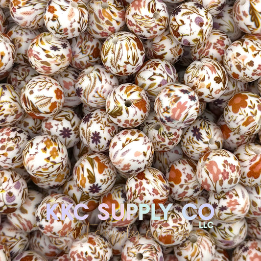 SP285-Autumn Meadow Printed Silicone Beads (15mm, 65mm ring, and bow)