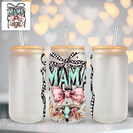 UV16677-Checker Blue Bow Western Mama UV DTF Decal