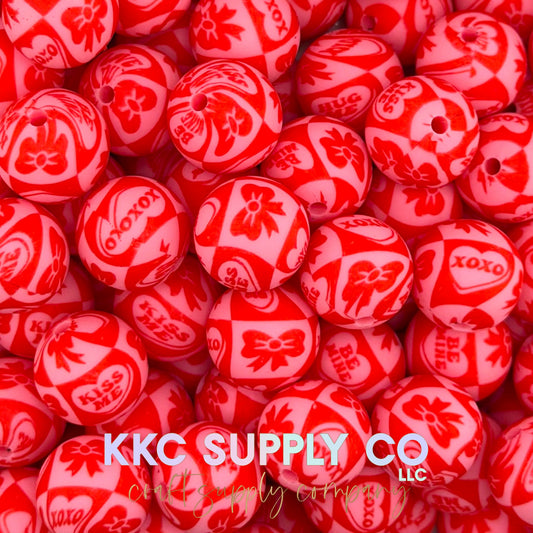 SP280-Red and Pink XOXO Printed Bead 15mm
